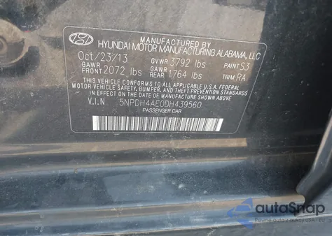2013 Hyundai Elantra Gls from USA, damaged, VIN 5NPDH4AE0DH439560